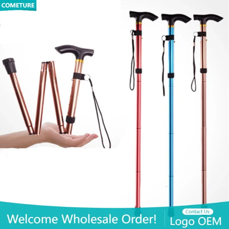 

4 Section Adjustable Walking Stick Hiking Trekking Poles Extralight Aluminum Alloy Folding Canes Comfortable T Handles
