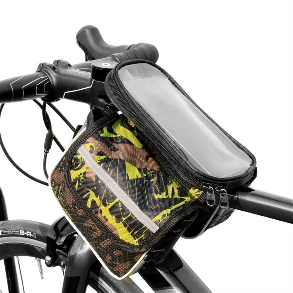 Bolsa de marco impermeable para teléfono móvil de bicicleta de montaña, bolsa de tubo frontal, soporte de marco, bolsa de sillín, bolsa de almacenamiento de ciclismo táctil