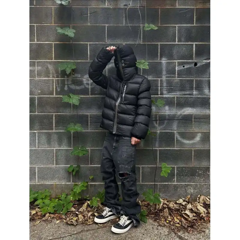 

Готическая темная стильная куртка-пуховик, мужская черная куртка-пуховик большого размера с капюшоном, уличная одежда в стиле панк, эстетичная зимняя теплая верхняя одежда, острая мода