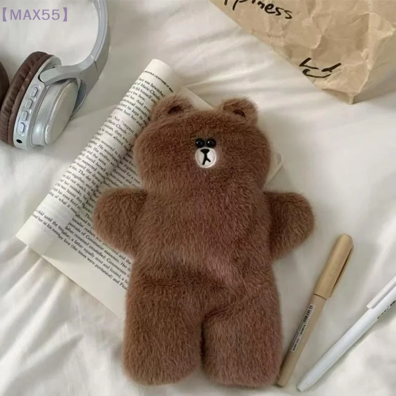 

【MAX-55】Cute Soft Plush Animal Brown Bear Large Capacity Pencil Bag Stationery Storage Bag Student Supplies Gift