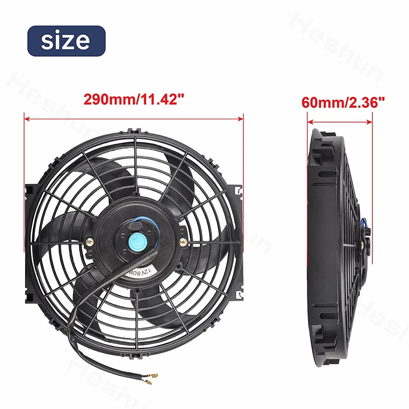 10 Inch 12V 80W Universal Slim Reversible Electric Radiator Cooling AUTO FAN Push With mounting kit Type