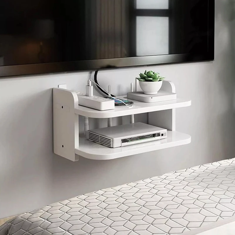 Environmental 2 Tier Floating Shelves Wifi Router Hanging Layer Multi Tap Outlet Set Top Box Bracket Wall Mount Floating Shelves