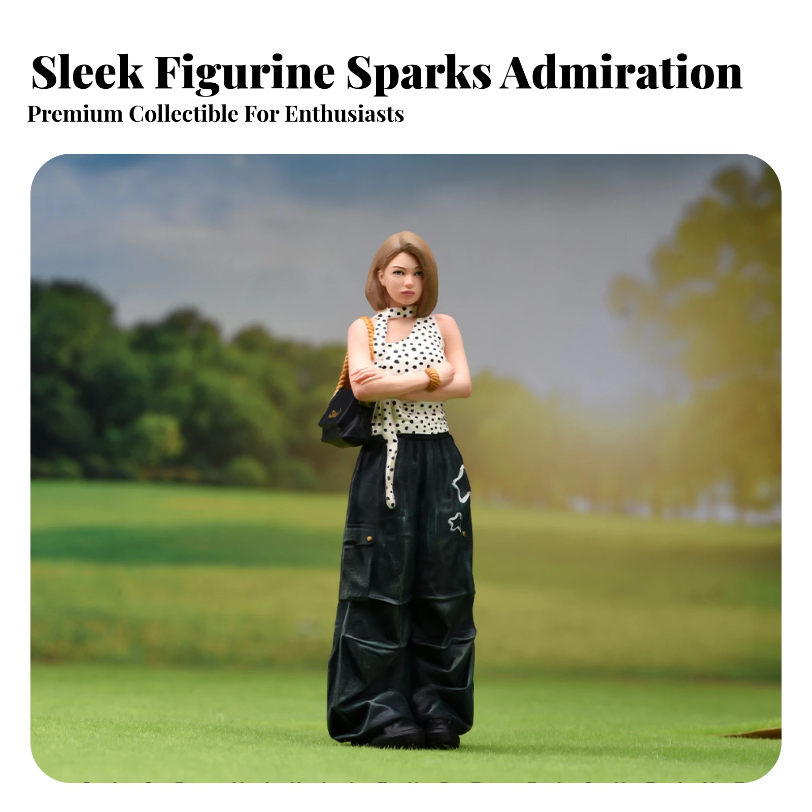 Mini Figure 1/18 Scale Painted Details Dot Pattern Outfit Figurine Shoulder Bag Bob-Haired Woman Figurine