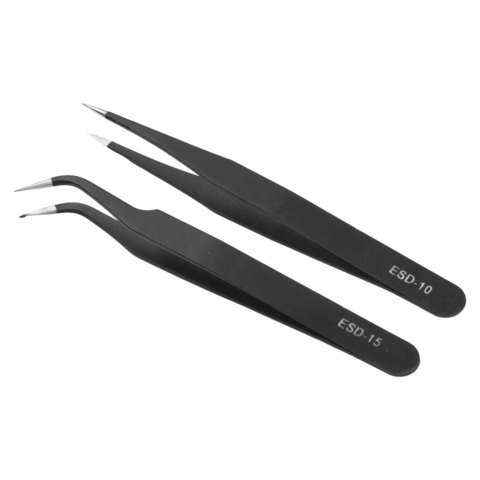 ESD Tweezers Stainless Steel Workshop 2pcs Anti-Static ESD Elasticity Hand Tools Industrial Maintenance Making