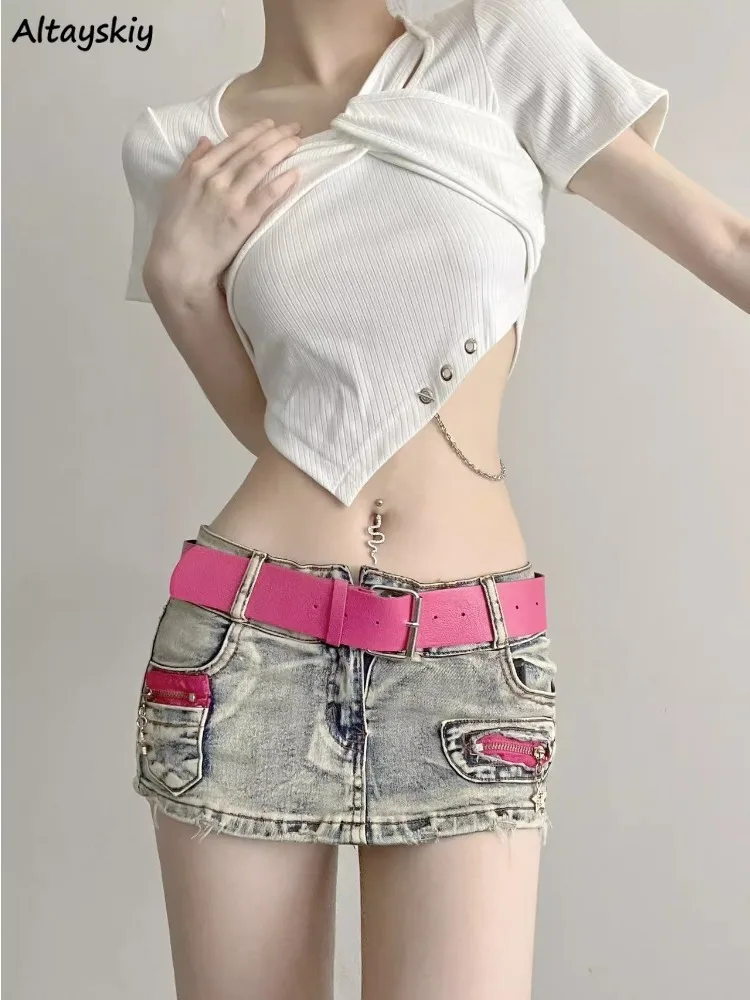 

Микро-юбки женские сексуальные в европейском стиле, закрывающие бедра, джинсовая летняя уличная одежда трапециевидной формы, готическая пряная одежда для девочек, винтажное облегающее платье, популярное