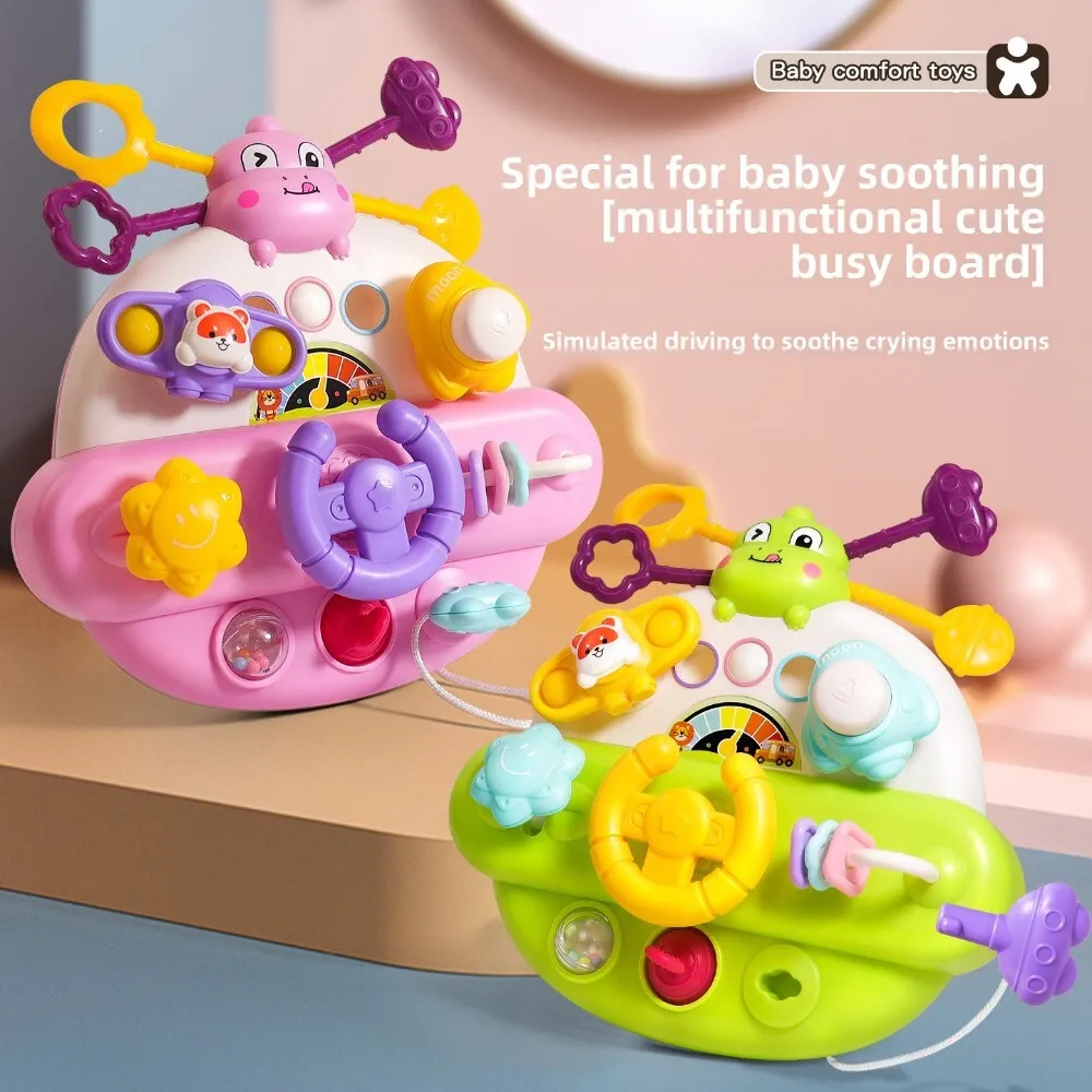 Teething Pull and Play multifuncional, lindo tablero ocupado, sonajero de agarre manual para el desarrollo sensorial del bebé, actividad de juguete calmante