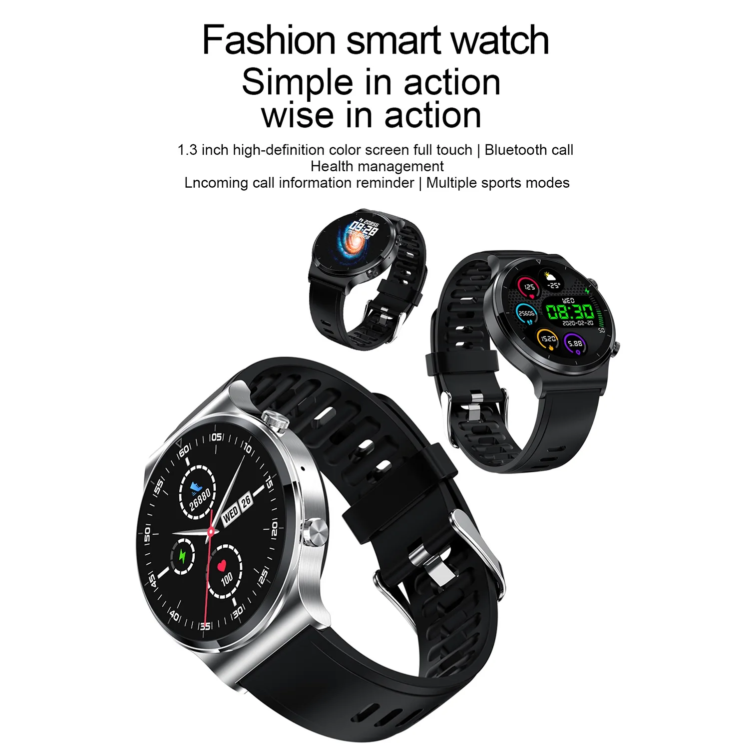 S600 Smart Watch Men Bluetooth Call Heart Rate 1.3 Inch Colorful Screen Custom Black Smartwatch for Android IOS Phone