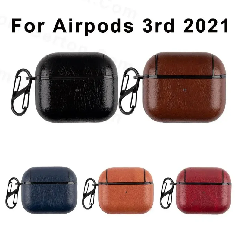 PU Leather Case For Airpods 3 3rd 2021 Luxury Protective Cover with Anti-lost Buckle For AirPods Pro 3 Generation Headphone Case