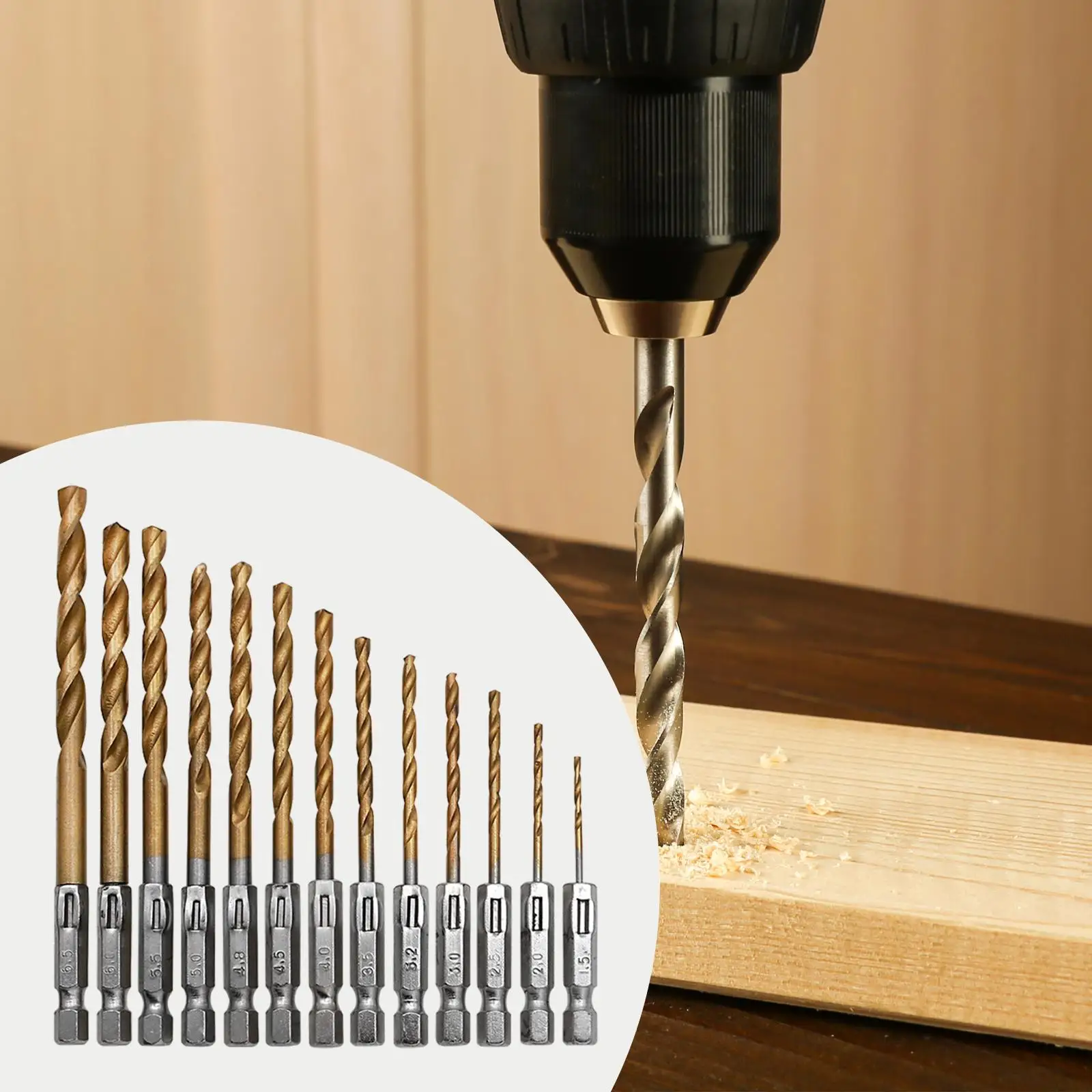 13Pcs Hexagonal Handle Fried Dough Twists Drill Titanium Plated High Speed Wood Stainless Steel Perforator Electric Screwdriver