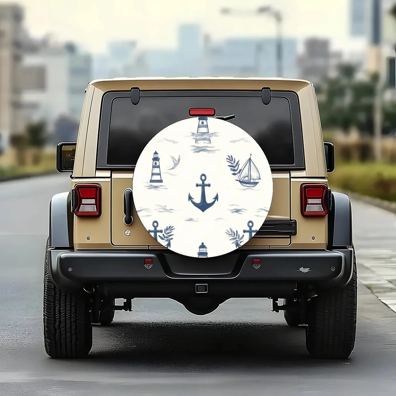 Nautical Pattern Themed Tire Cover Wheel Cover, Trendy Universal Wheel Cover Tire Cover Wheel Protection Cover, Suitable For Mos