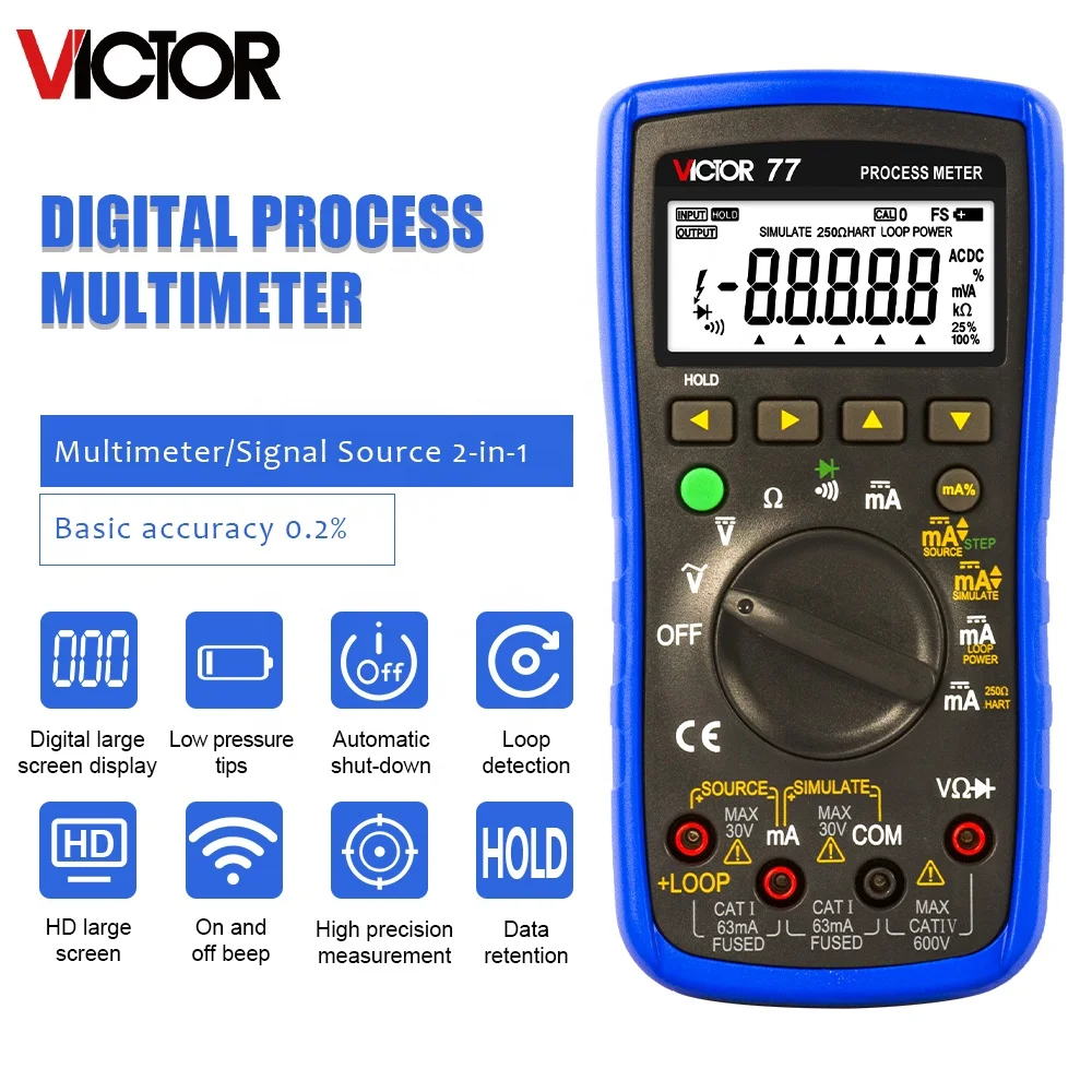 VICTOR 77 مقياس رقمي متعدد 2 في 1 4-20mA إشارة إخراج متعدد عملية مصدر إشارة 0.5% دقة 22mA 24V مصدر #6