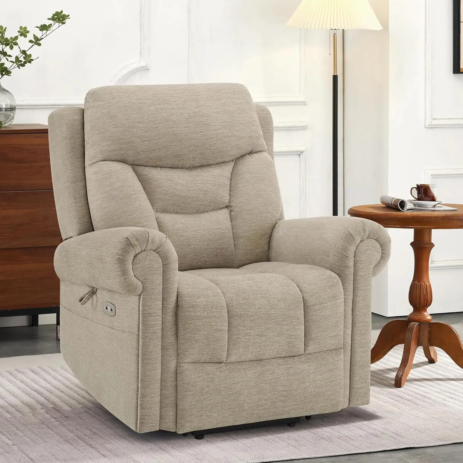 Dual Motor Power Lift Recliner Chair with Massage and Dual Heating, Adjustable Headrest, USB Ports, Extended Footrest,Beige