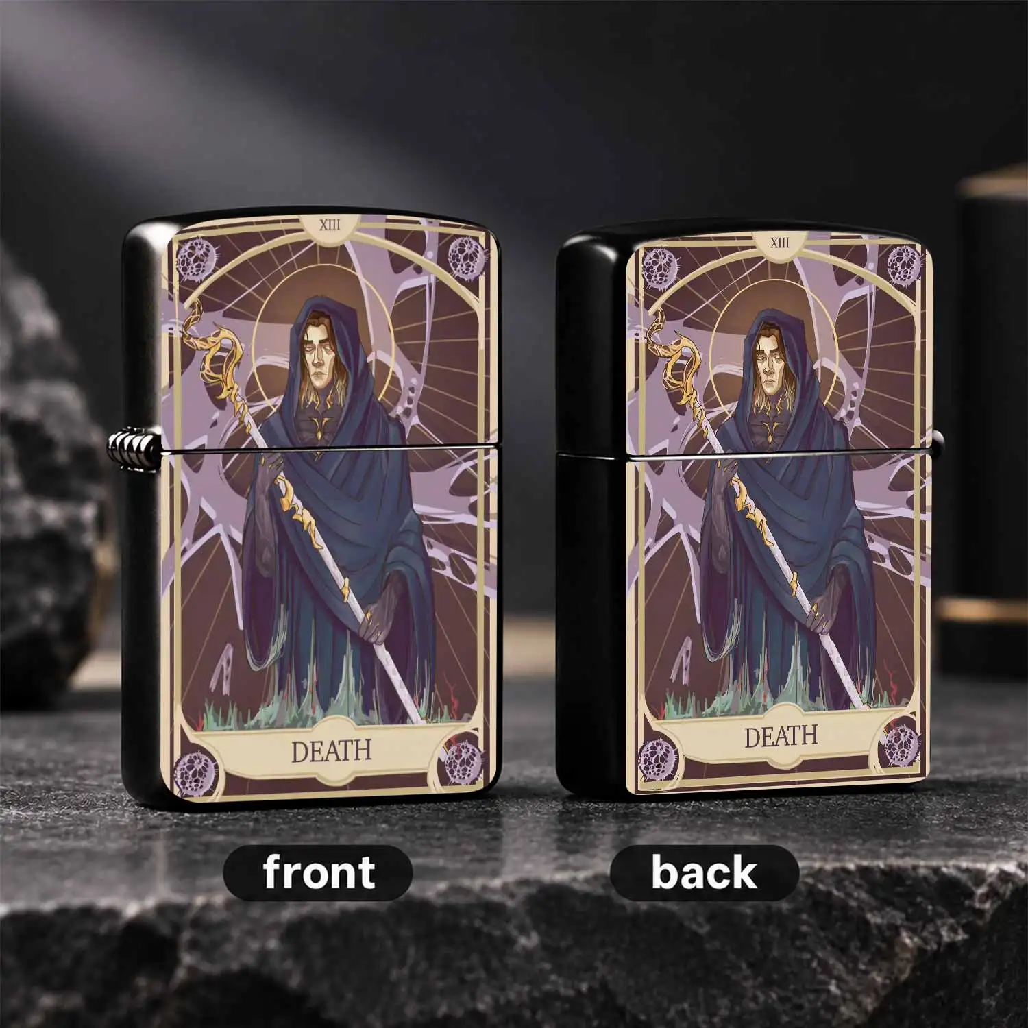 Vintage Tarot Card No.XIII Death Pattern Artistic Dark Aesthetic Windproof PORTABLE  Creative Collectible Igniter Ideal for PERSONAL Use Gifting Home Decor A fun and humorous lighter