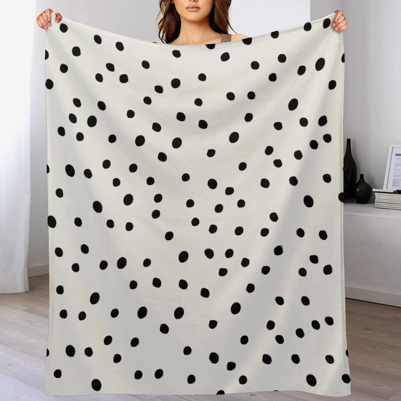 

Preppy Spots, Black and White, Minimal, Polka Dot Print Throw Blanket Flannel warm for winter christmas decoration Blankets