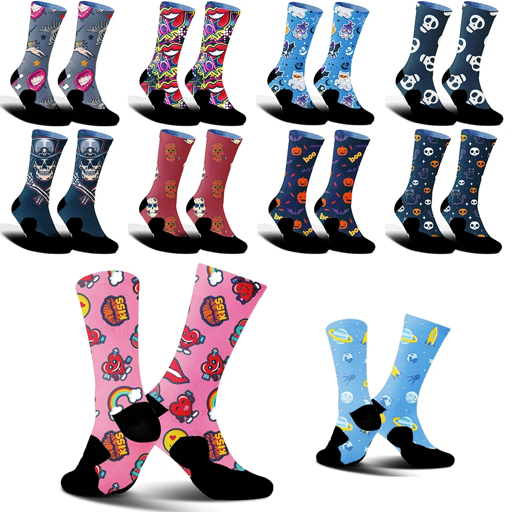 

2025 шоссейные велосипедные носки, удобные противоскользящие спортивные велосипедные носки Nwe, велосипедные носки с принтом животных в виде черепа, Хэллоуин