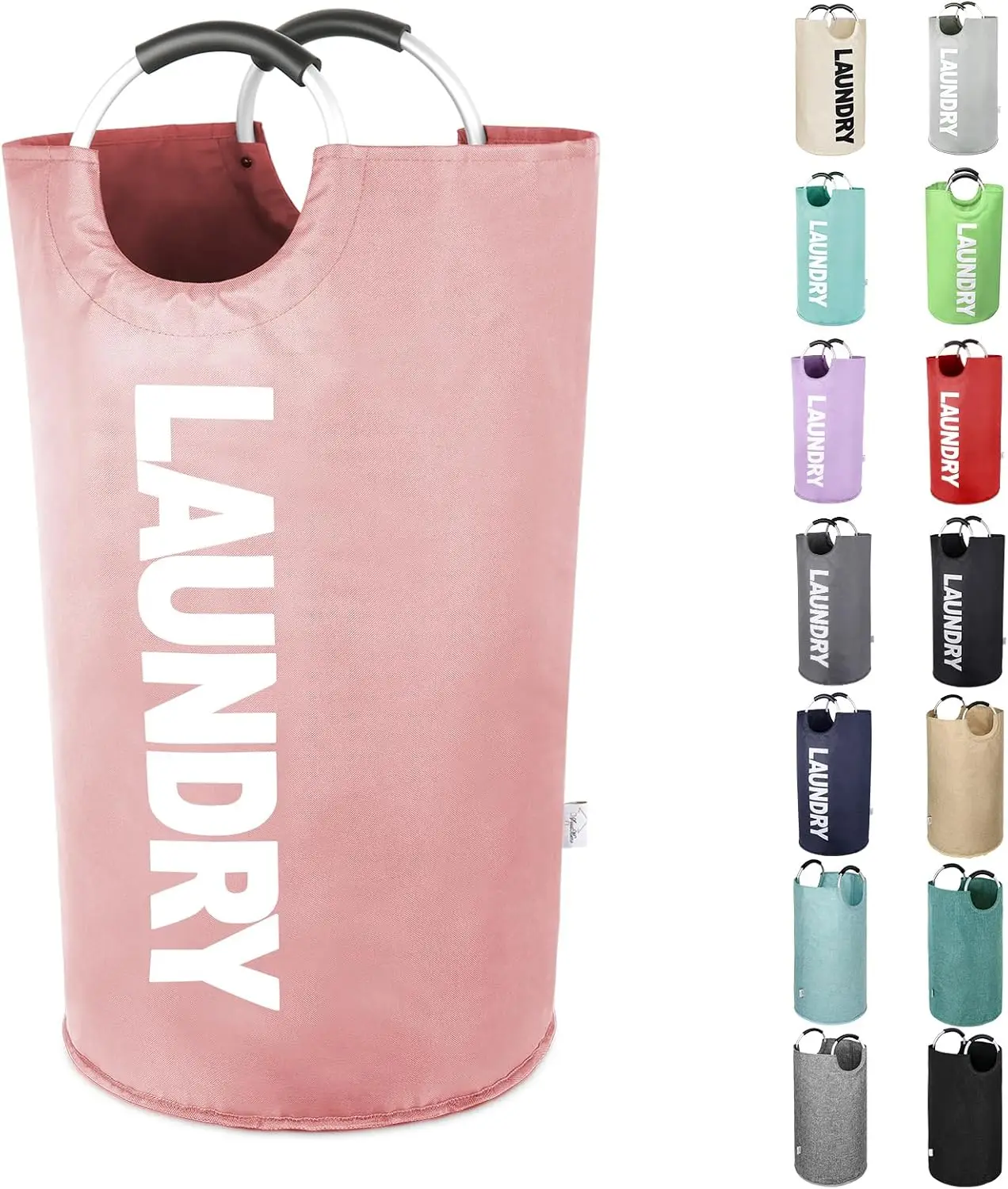 Large Laundry Basket, 95L Laundry Hamper Bag with Handles, Freestanding Tall Dirty Clothes Hamper, Collapsible Portable Laundry Bin for Dorm Bedroom, Thick Sturdy Fabric, Pink