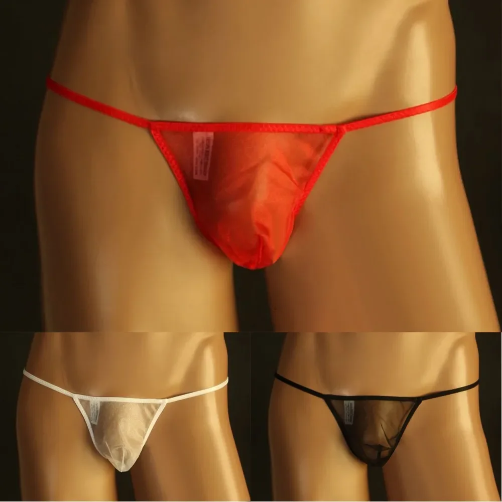 New Men Sexy T-string Thong Lingerie Gay Low Waist Perspective Mesh Briefs See Through Solid Color Underwear Male Sexy Thong