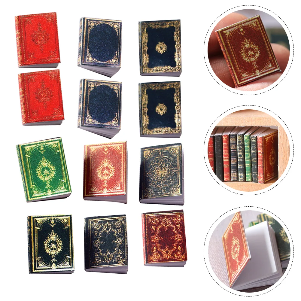 12 Pcs Pocket Classical Books Mini Bookshelves Small House Model Display Ornament Home Accessories Little