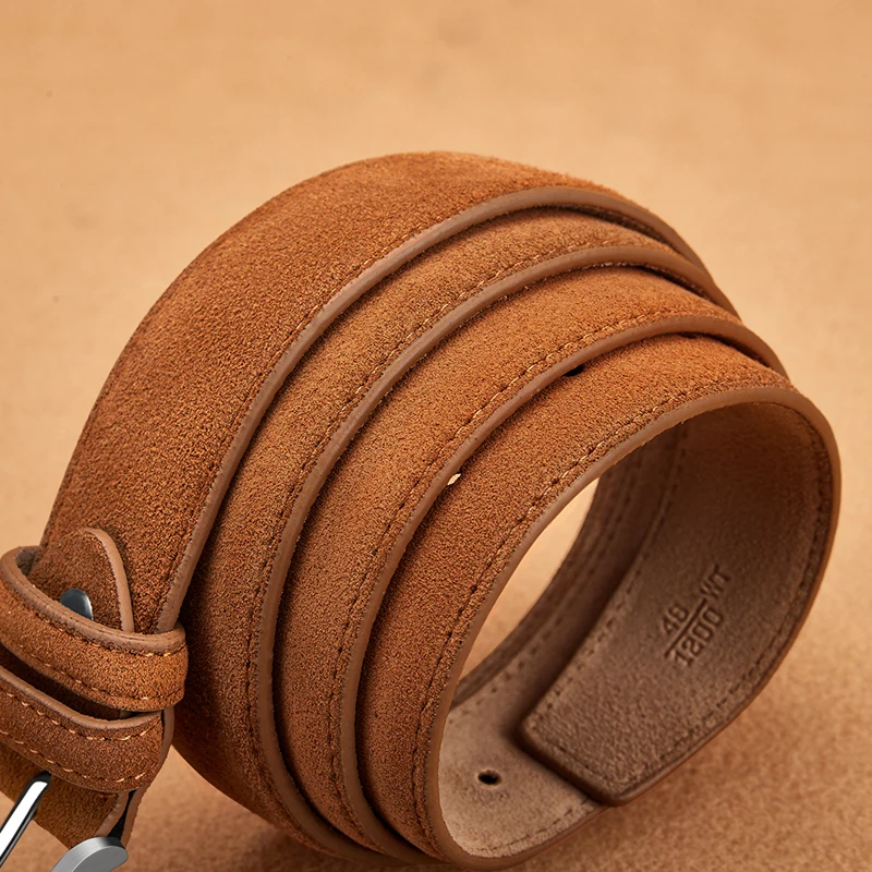 Sude Belt Cowskin Genuine Leather For Man And Lady With Oxford Fabric Strap Genuine Leather Luxury Pin Buckle Blue Gray Belts
