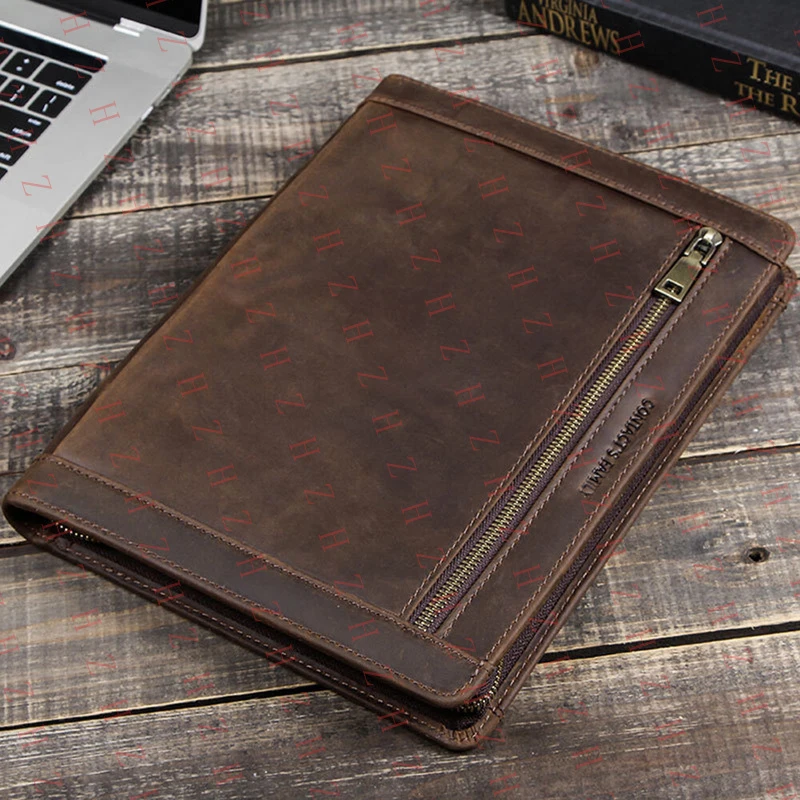 P+ Genuine Leather Zip Folder Business Portfolio Organizer Tablet Case For iPad Pro