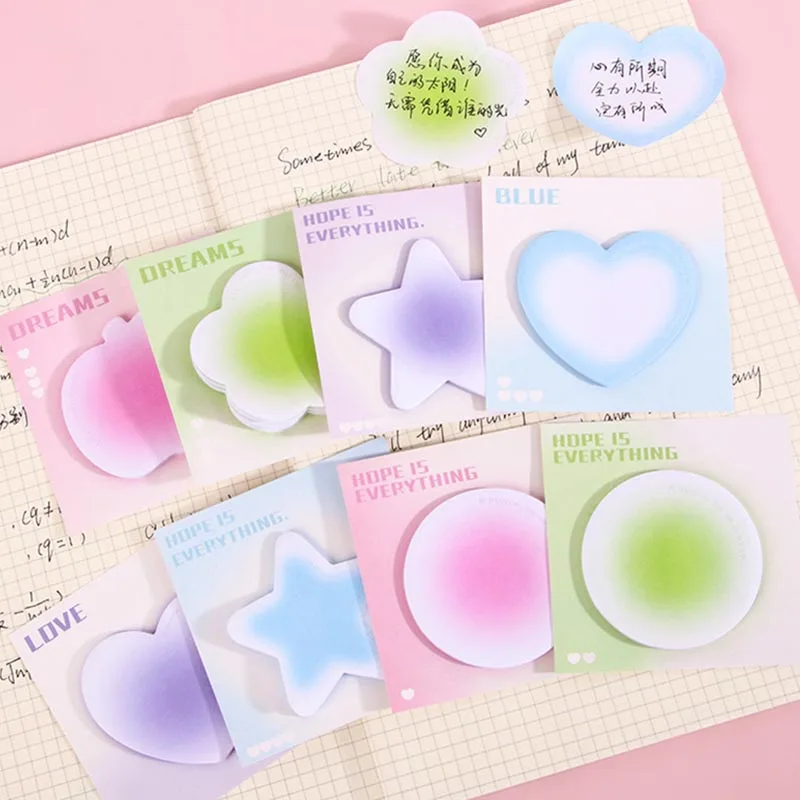 4pcs/set Kawaii Gradient Heart Star Sticky Notes Self-Adhesive Memo Pad Cute Planner Notepads for Office School Stationery
