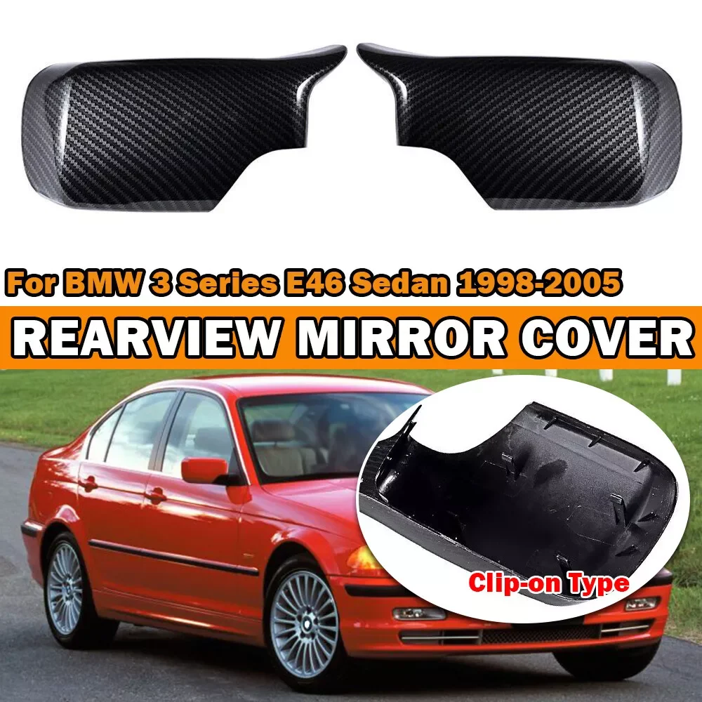 Carbon Fiber Pattern Black Side Mirror cover Caps Replacement for BMW E46 316i 318i 318d 320d 320i 325i 328i 330d 330i 1998-2005