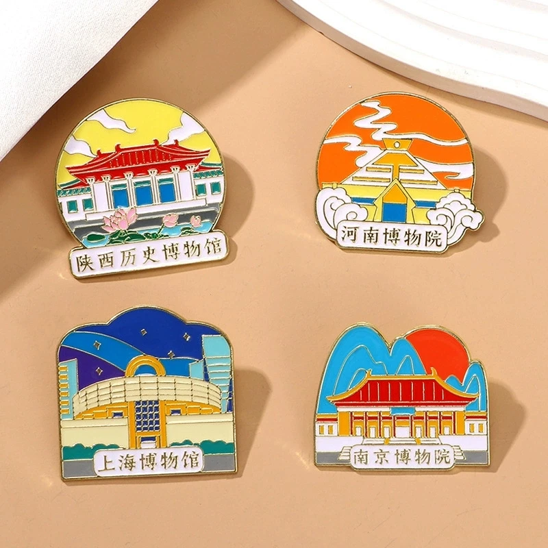 Cultural and creative souvenirs Enamel Badge for the City of Shanghai and Nanjing Popular architectural museum cartoon brooches