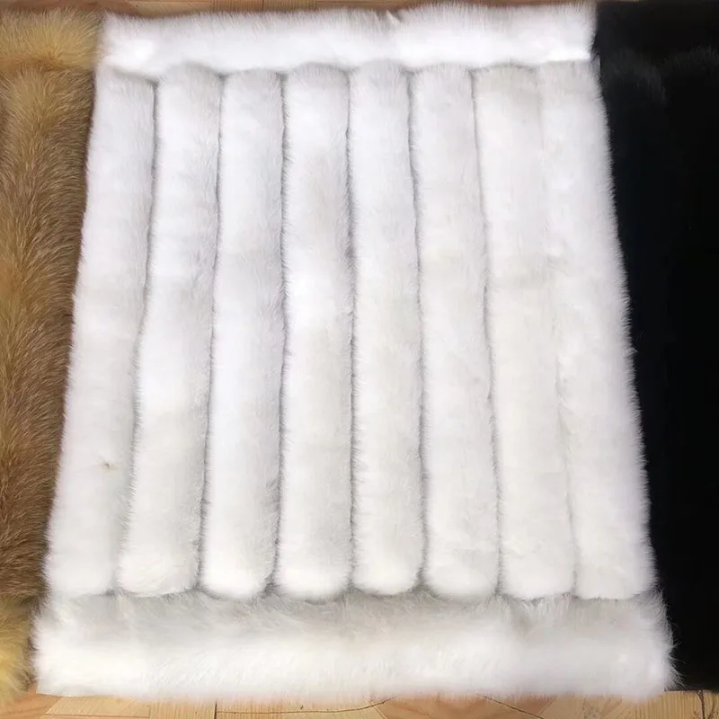 HUAQIUMEISI White real fox fur blankets with horizontal stripes100% natural fox fur blanket jacket
