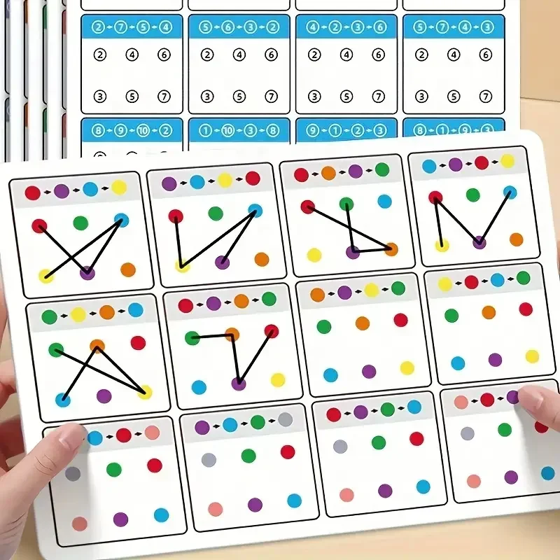 Wiederverwendbare löschbare Stift-Trainings-Link-Karten im A4-Format für 12 Seiten, visuelle Tracking-Fokus-Aufschlagübung für Kinder zur Verbesserung des Gedächtnisses – Detail 1