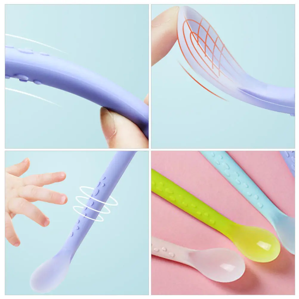 

4Pcs Infant Silicone Baby Spoon Soft Head Feeding Training Tableware Cartoon Shape Non-Messy Baby Spoon Newborn Feeding Spoons