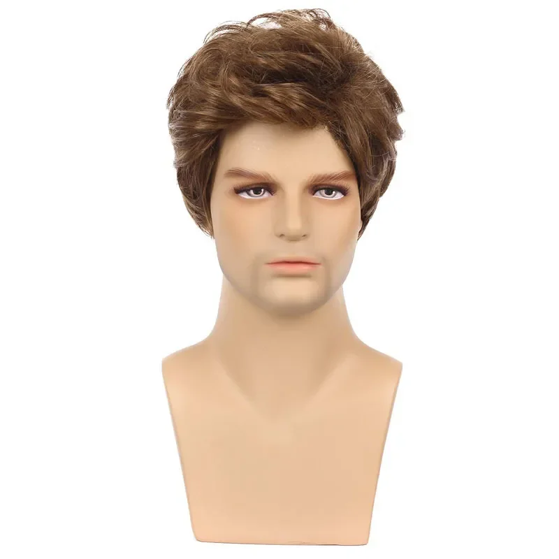 New Stylish Men's Short Browne Wavy Hair Full Wig