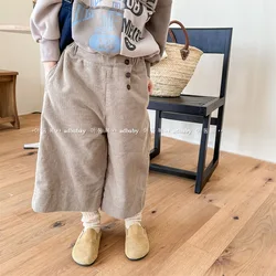 Children Clothing Kids Cause Warm Pants 2023 Autumn Winter New Fashionable Girls Korean Style Corduroy Wide Leg Kids Pants