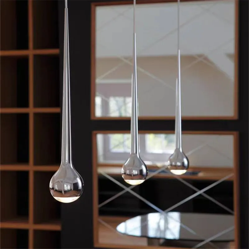 Imagem -03 - Pequenas Luzes Pendentes de Prata Ajustáveis Modern Raindrop Lamp Luzes Led para Cozinha e Escritório Minimalista Dining Room Lighting