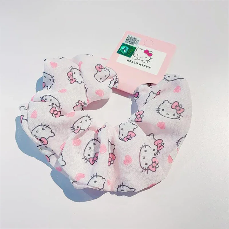 سانريو الدانتيل Scrunchies مرحبا كيتي كورومي سينامورول مرونة إكسسوارات الشعر شخصيات كرتونية طباعة رئيس حبل مرحبا كيتي أغطية الرأس