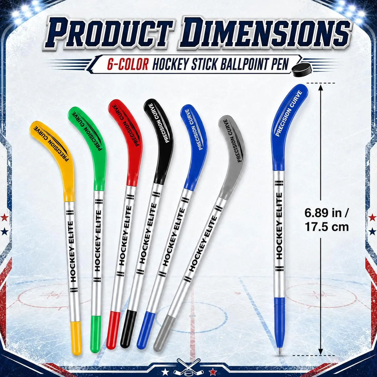 gisgfim 12 Pcs Multicolor Mystery Hockey Stick Theme Pens Cool Black-ink Ballpoint Pen 7 Inch Hockey Stick Sports Theme Party Favors for Sports Party Supplies School Rewards Goodie Bag Birthday Favors