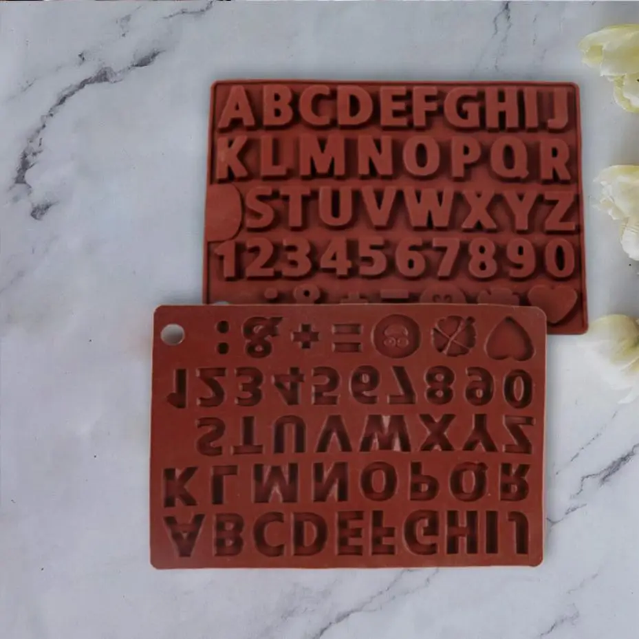 English Letter Silicone Chocolate Mold Alphanumeric Candy Biscuit Jelly Ice Baking Mould Cake Decor Soap Candle Making Set Gifts view 6