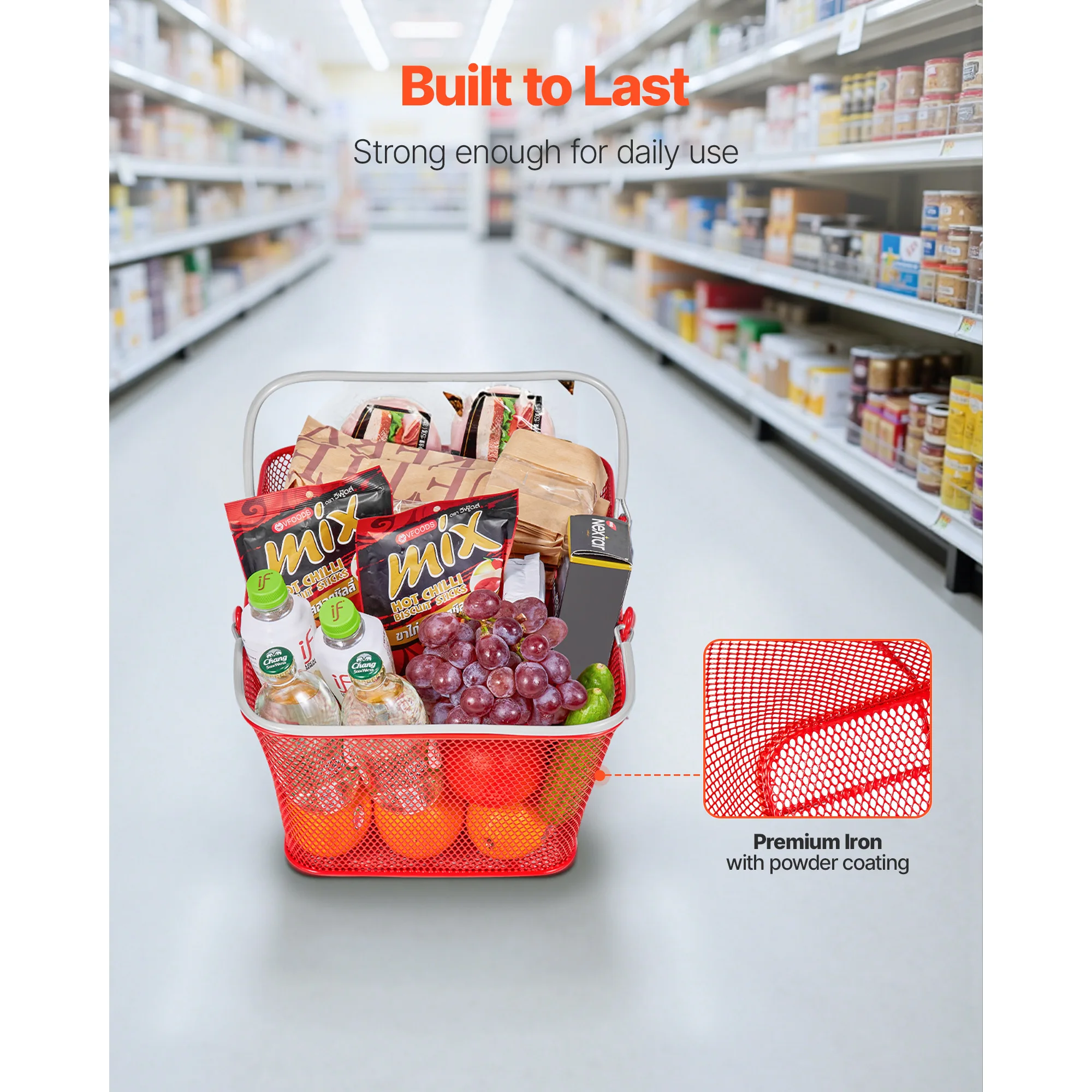 SucceBuy 12 PCS 22L Portable Shopping Baskets Stackable Metal Grocery Baskets with Handles for Grocery Supermarket Home Use
