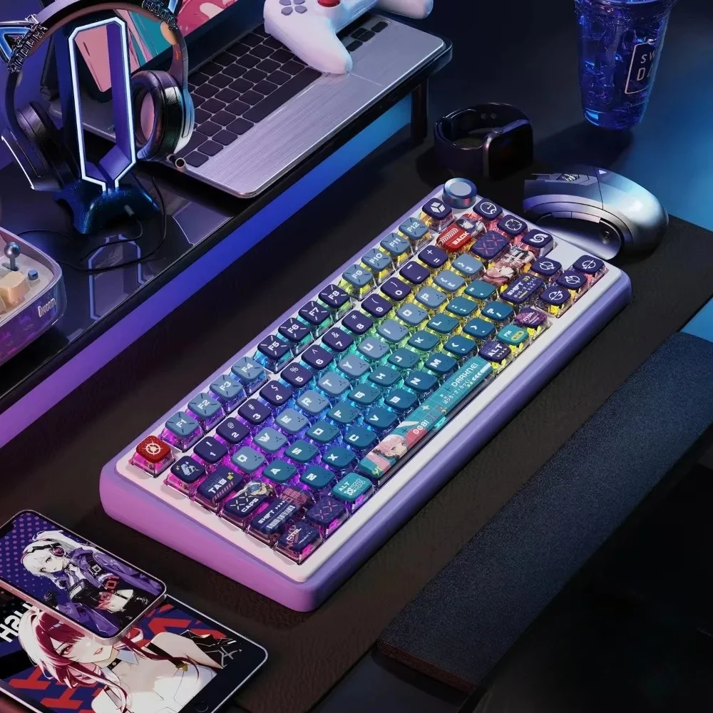 122 keys, blue pink purple, transparent personalized keycap PBT + PC keycap ASA for MX switch gaming mechanical keyboard image 2