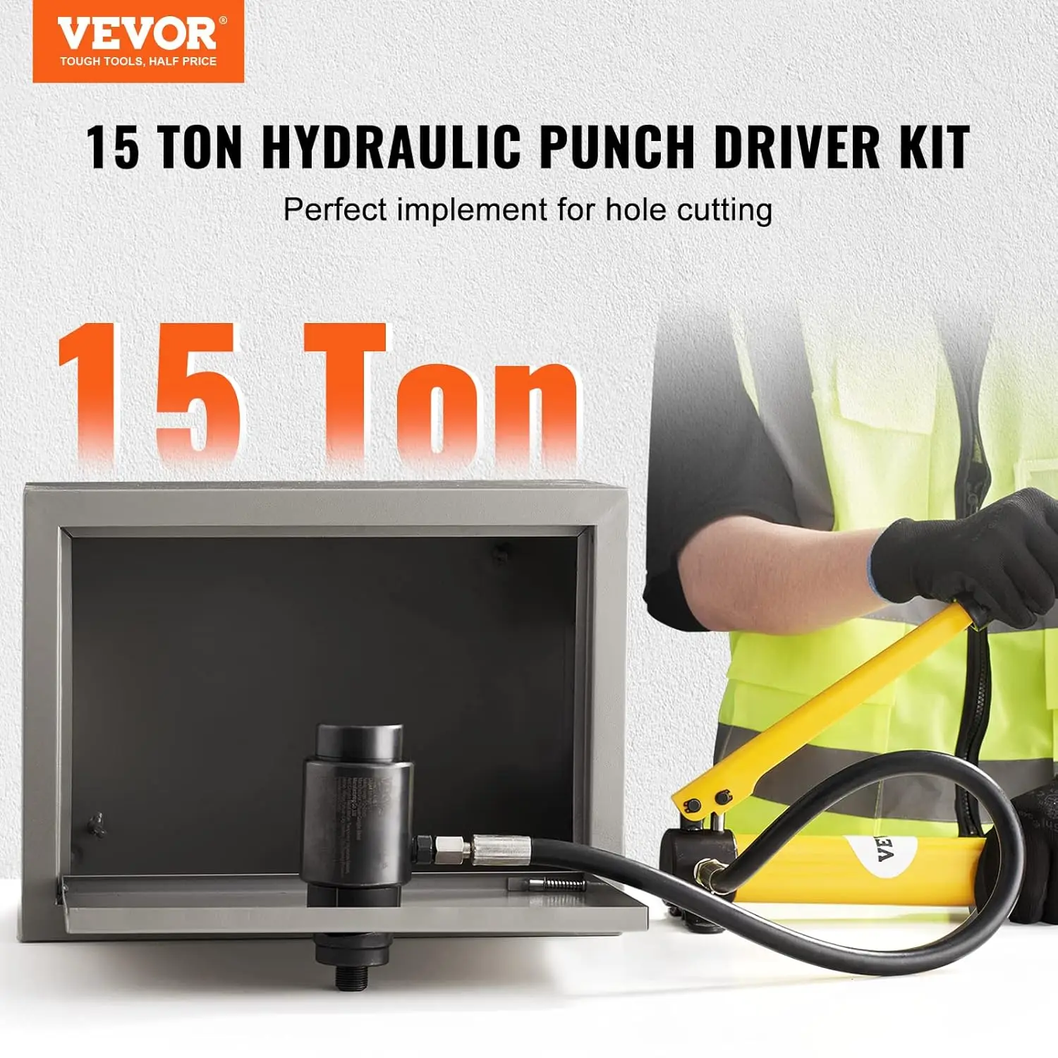 15 Ton Hydraulic Knockout Punch Kit, 1/2" to 4" Conduit Hole Cutter Set, KO Tool Kits W/Puncher 10 Piece, Metal Sheet