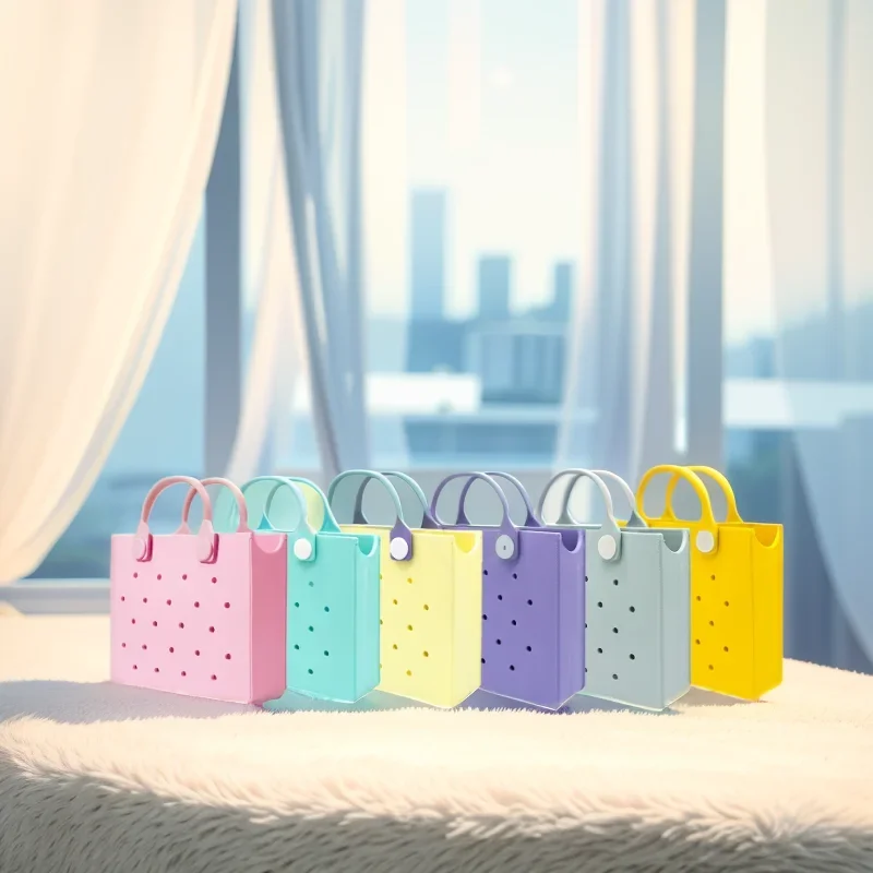 The orange guy New Light Yellow Red Pink Women Fashion Punched Handbag Fit Charms Travel Tote Bag EVA Outdoor Beach Bags