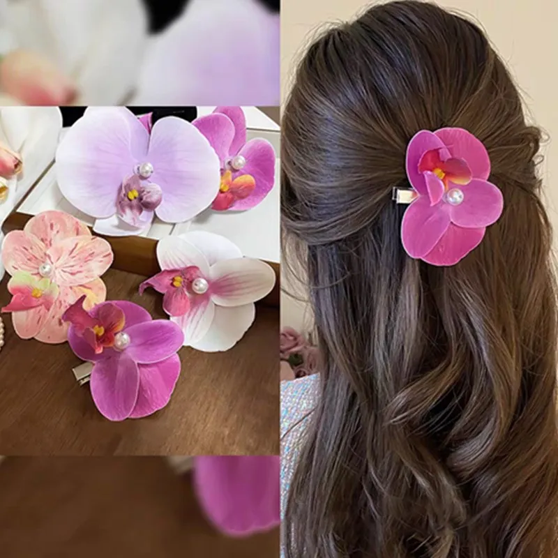 Hawaii Phalaenopsis Simulation Flower Hairpin Side Clip Female Atmosphere Photography Film Bang Clip Seaside Vacation Hairware