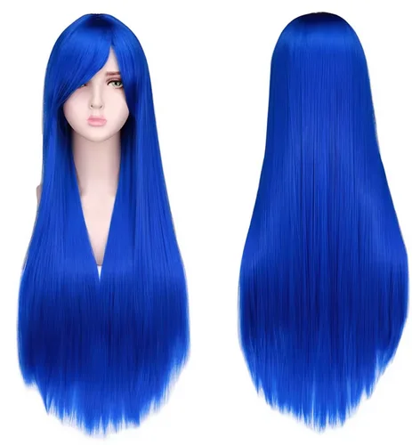 Anime Fairy Tail Long Blue Straight Women’s Wendy Marvell Cosplay Long Straight Synthetic Hair Dark Blue Cos Wigs Peruca Pelucas