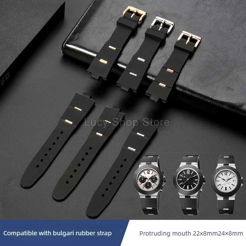 

Fold Black Dust Free Silicone Watch Strap for Bulgari Men Women Waterproof Sweatproof Watch Band Accessories 22mm 24mm