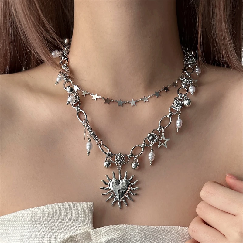 

Heavy Y2k Hottie Personality Star Sequins Love Pendant Necklace Women's Niche Fashion Trend Collarbone Chain Accessories