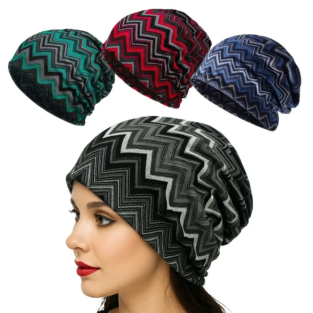 Contrasting Colors Pullover Hat Plaid Print Scarf Pullover Hat Turban Hats Multifunctional Casual Hedging Cap Autumn and Winter