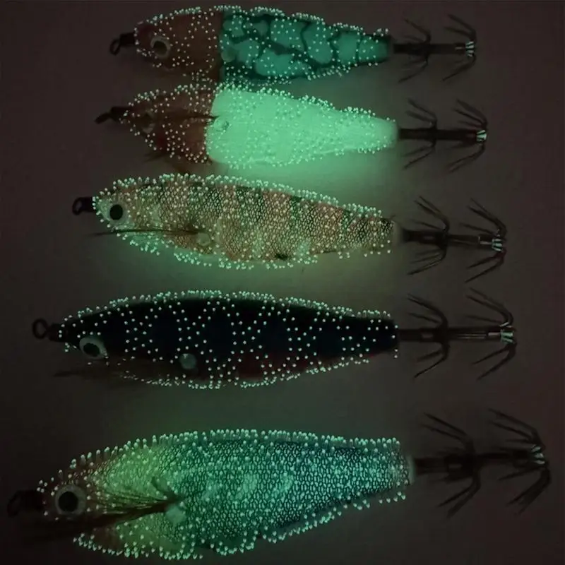 Squid Jigs Saltwater 3D Fishing Lure Hooks Glow in the Dark Animated Lure Squid Lures Shrimp Bait Deep Sea Night Fishing Lures