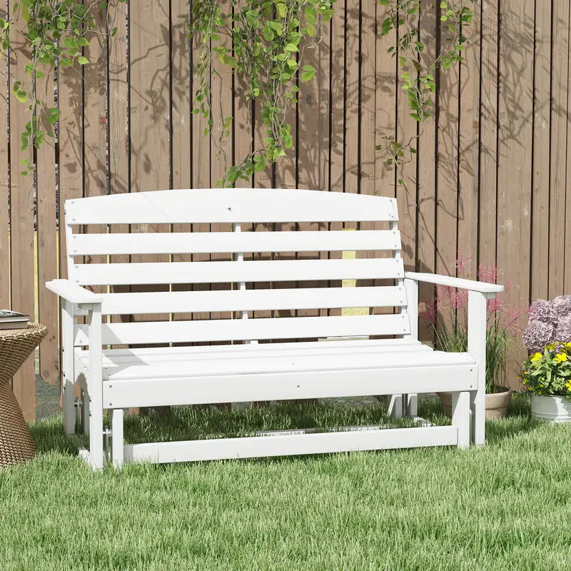 

Patio Glider Bench w/ HDPE Slatted Double Rocking Chair, White