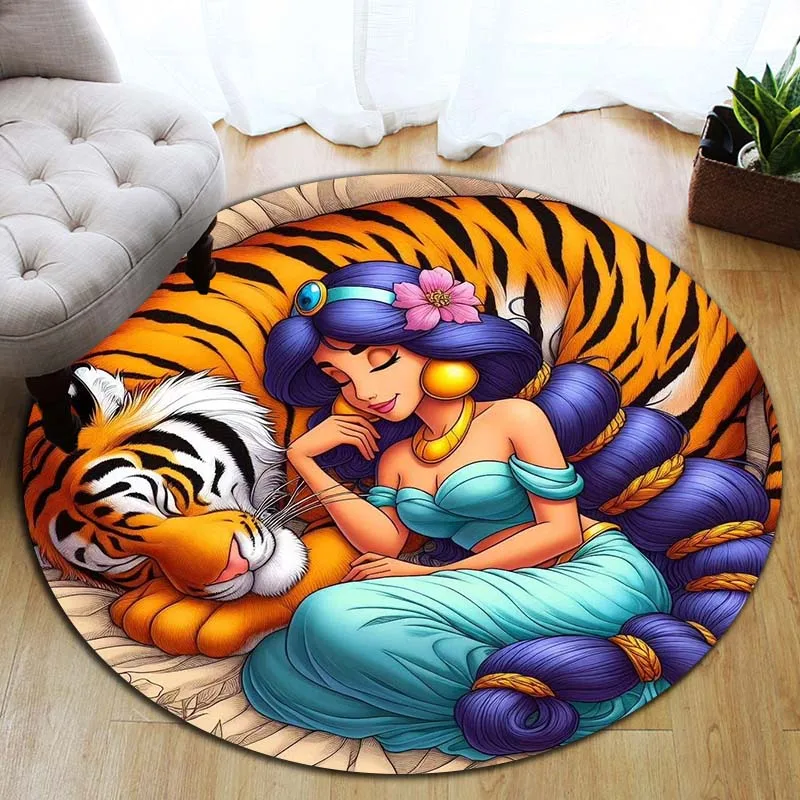 Disney Princess Jasmine Aladdin Cartoon Print Round Carpet Living Room Bedroom Table Chair Sofa Decorative Carpet Exquisite Gift