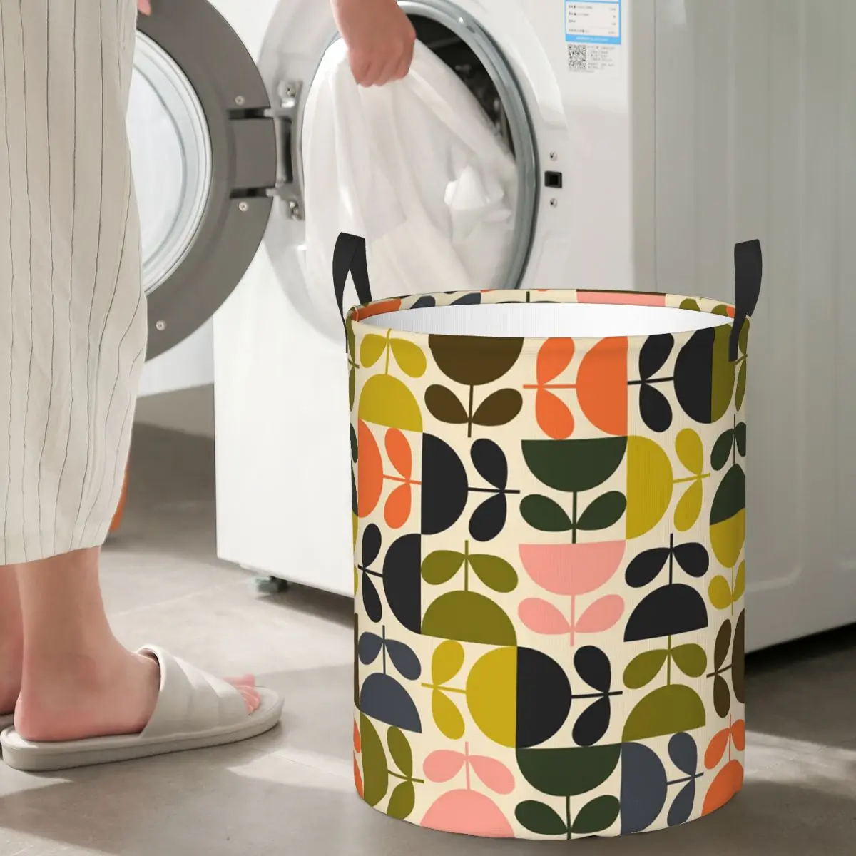 Cestas de lavandería plegables con diseño de tallo de flor Orla Kiely, cesta de almacenamiento de juguetes para ropa sucia, caja impermeable grande
