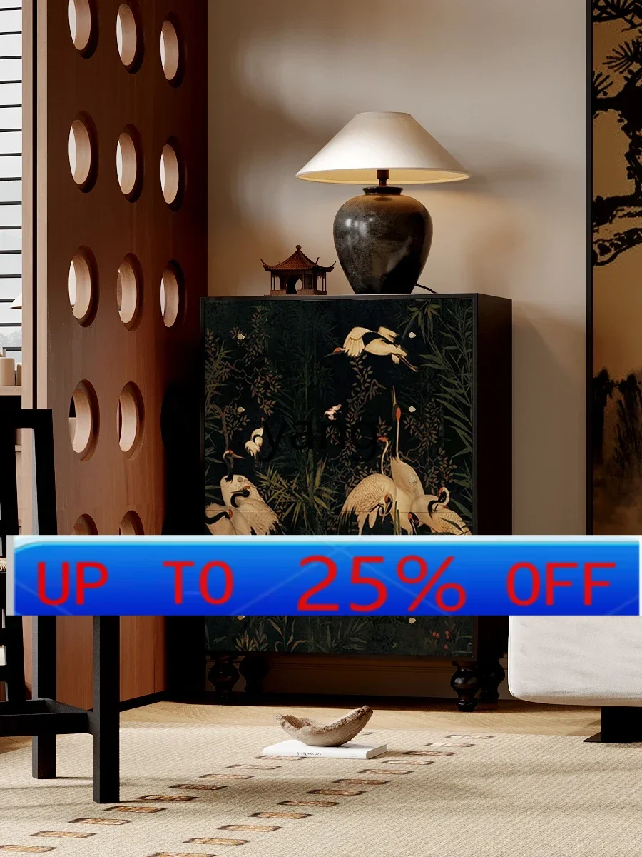 

Lhh Chinese retro wind crane light luxury decorative sofa living room chest of drawers